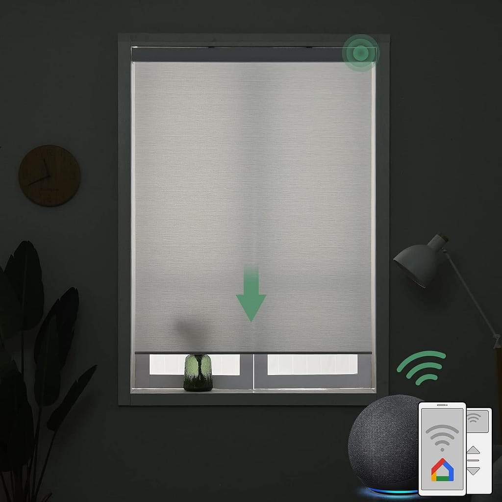 Yoolax Motorized Blinds for Window with Remote, Smart Shades Work with Alexa Google Home 50% Blackout, Automatic Electric Roller Shades Customize Size for Living Room (Jacquard White)