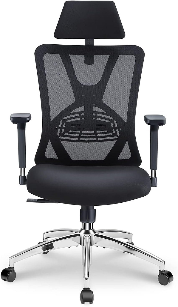 Ticova Ergonomic Office Chair - High Back Desk Chair with Adjustable Lumbar Support, Headrest  3D Metal Armrest - 130°Rocking Mesh Computer Chair