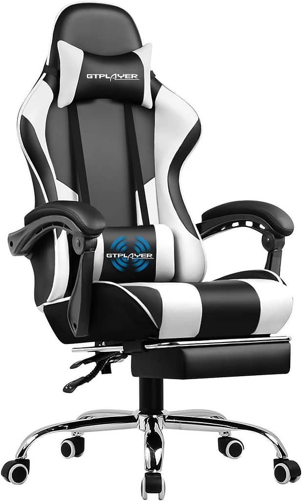 GTPLAYER Gaming Chair Lumbar Support Footrest                Faux Leather